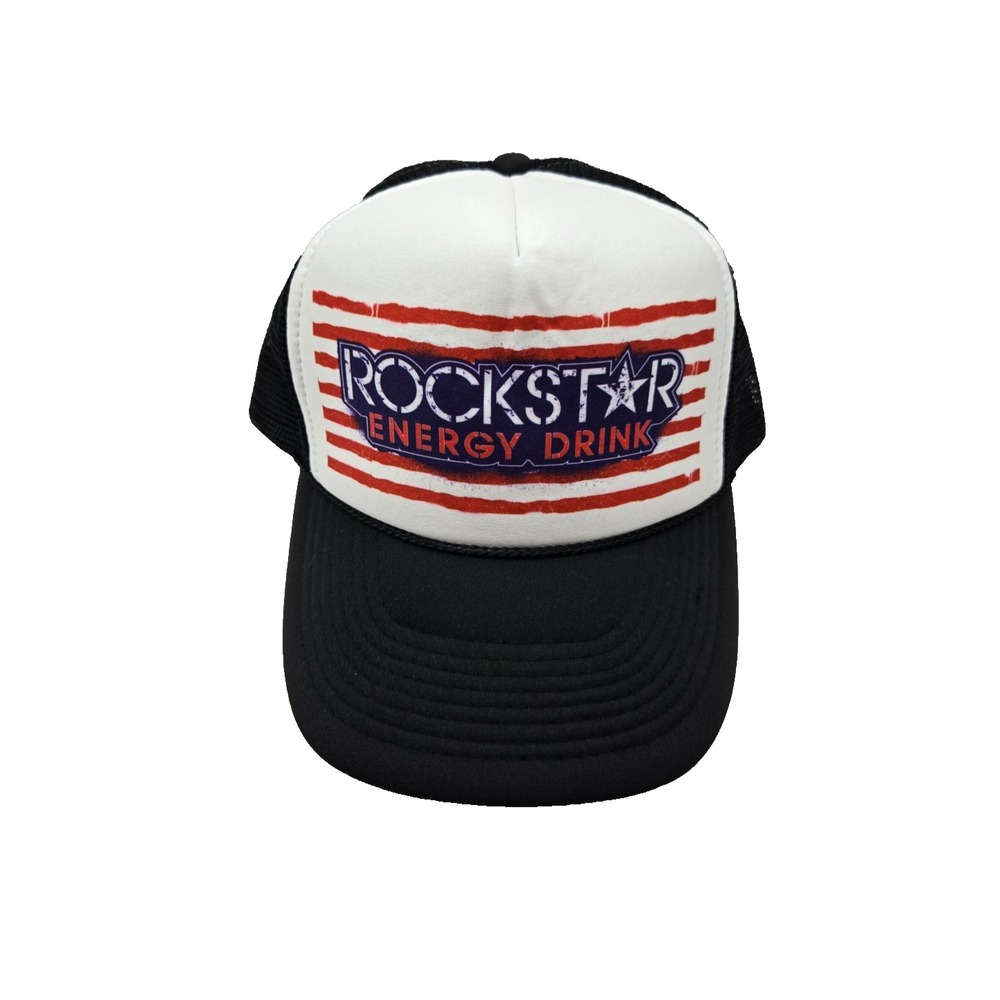 VTG‎ Rockstar Energy Drink Hat Snapback Black Mesh Back Promo 00s Y2K Punk Moto